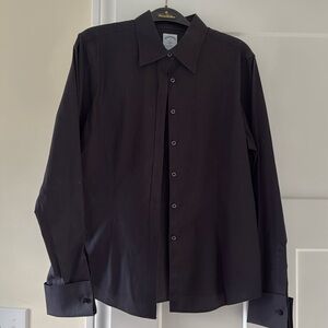 Brooks Brothers 346 Fitted Cotton No Iron Stretch Cuffed Dress Shirt Black Sz 10